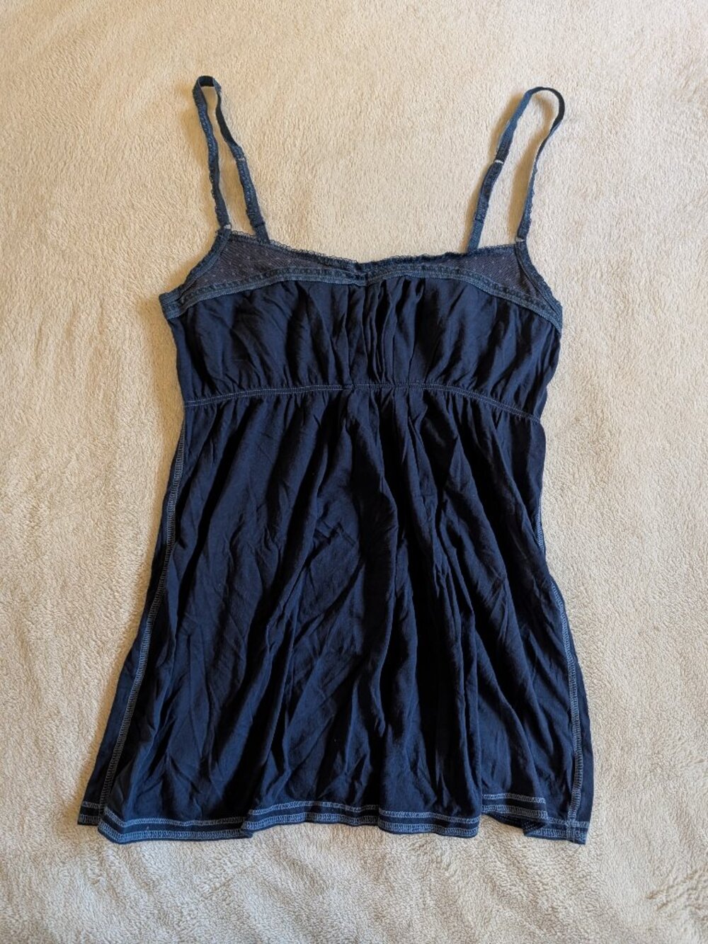 ABERCROMBIE & FITCH WOMEN'S TOP M Medium Navy Blue Tank Lace Vintage 2000s Vnt